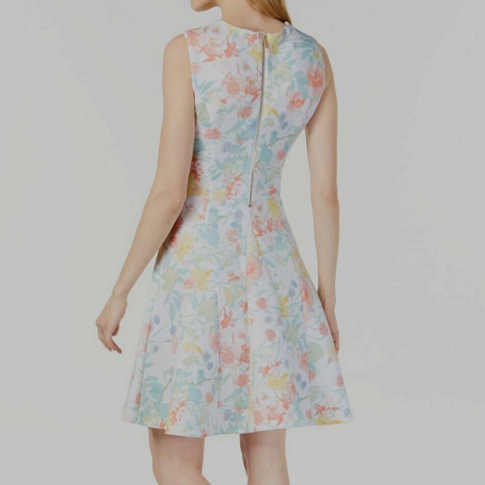 Calvin Klein Pastel Floral Scuba A-Line Dress Petite 10P Sleeveless - Picture 6 of 10